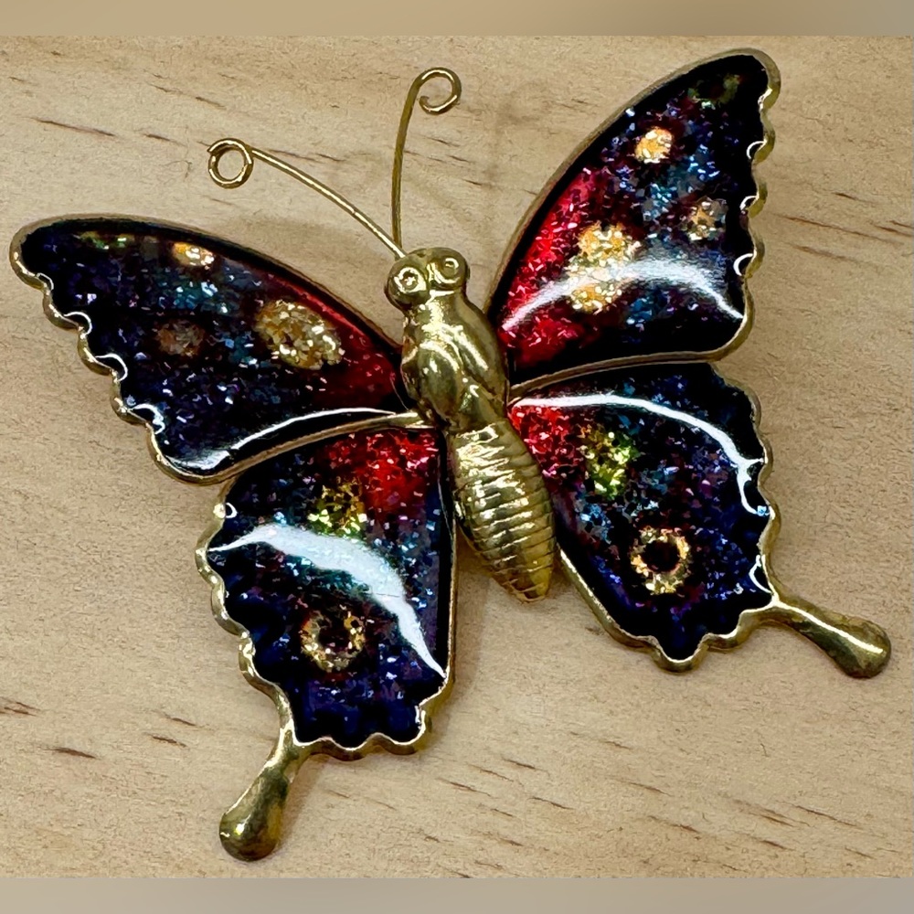 🦋 Vintage Interpur Thailand Multicolor Enamel Butterfly Gold Tone Brooch